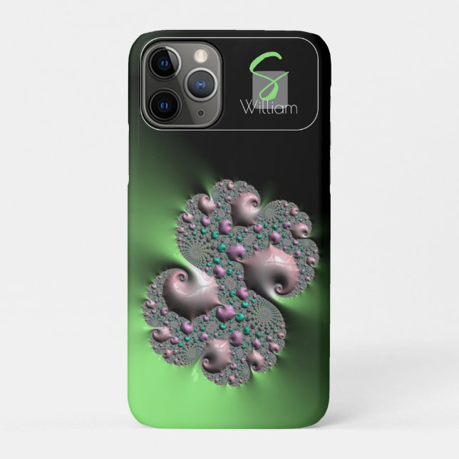 Green liquid fractal monogram  iPhone Case (Back)