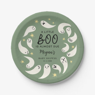 Green Little Boo October Baby Shower Paper Plate