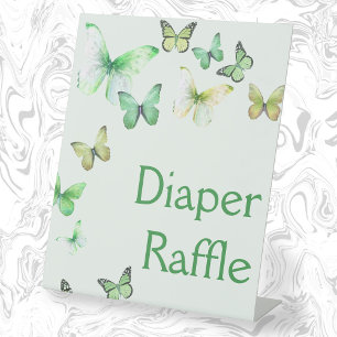 Green Little Butterfly Baby Shower Diaper Raffle Pedestal Sign