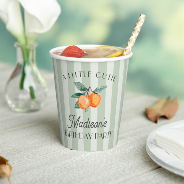 Green Little Cutie Citrus Birthday Party Paper Cups (Insitu)
