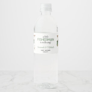 Green Little Fisherman Baby Shower Water Bottle Label