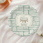 Green Little Fisherman Fishing  Baby Shower Paper Plate<br><div class="desc">Serve your baby shower treats in style with our Little Fisherman Fishing Baby Shower Paper Plates! These adorable plates bring functionality and charm to your celebration, perfectly complementing your fishing-themed décor. Features: Design: Features a delightful fishing theme with watercolor-inspired elements like fishing rods, fish, bubbles, and rustic boho accents. Colours:...</div>