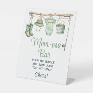 Green Little Fisherman Mum-osa Bar Baby Shower Pedestal Sign