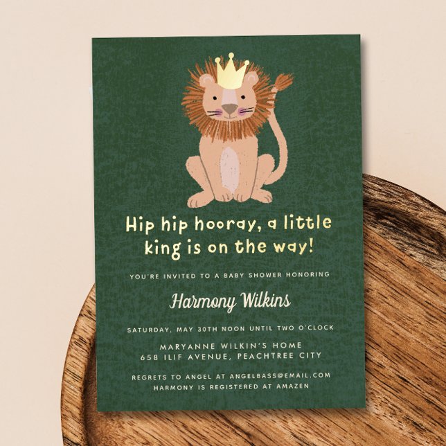Green Little King Lion Boy Baby Shower Invitation (Creator Uploaded)