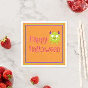 Green Little Monster Halloween Fun Kids Napkin