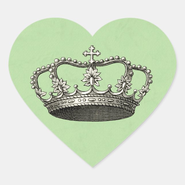 Green Little Prince Crown Baby Shower Favours Heart Sticker (Front)