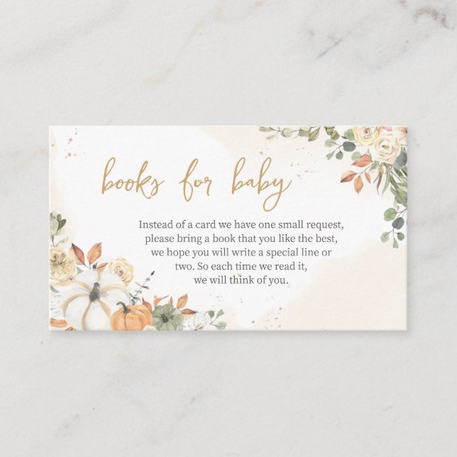 Green Little Pumpkin Baby Shower Books for Baby Enclosure Card (Front)