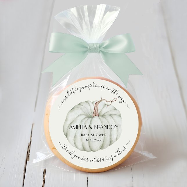 Green Little Pumpkin Baby Shower Thank You Classic Round Sticker (Our little pumpkin green baby shower thank you stickers)