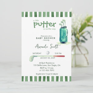 Green Little Putter on the Way Golf  Baby Shower   Invitation