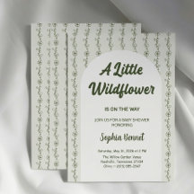 Green Little Wildflower Baby Shower Invitation