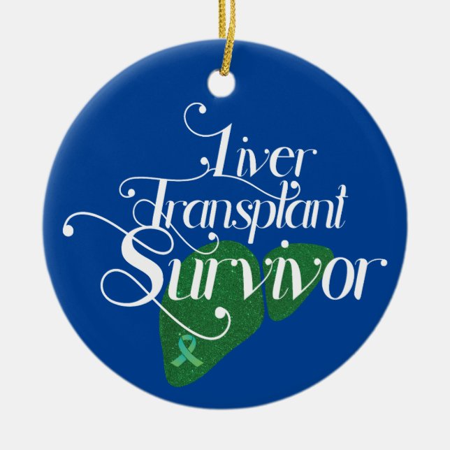 Green Liver Transplant Survivor Custom  Ceramic Tree Decoration (Front)