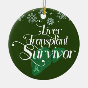 Green Liver Transplant Survivor Custom Holiday Ceramic Tree Decoration