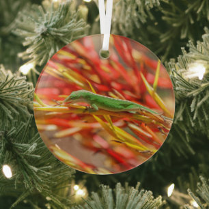 Green Lizard and Red Bushes Ornament