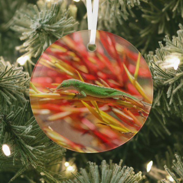 Green Lizard and Red Bushes Ornament (Insitu)