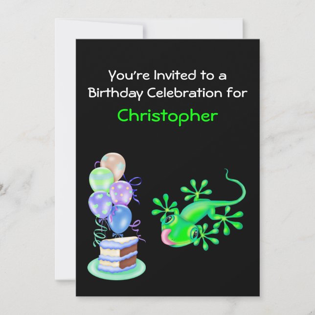 Green Lizard Birthday Party Invitation (Front)