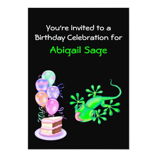 Green Lizard Birthday Party Invitation