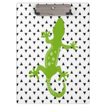 Green Lizard Black and White Triangles Clipboard