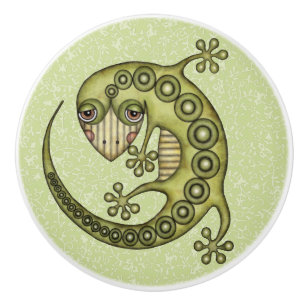 Green Lizard Ceramic Knob