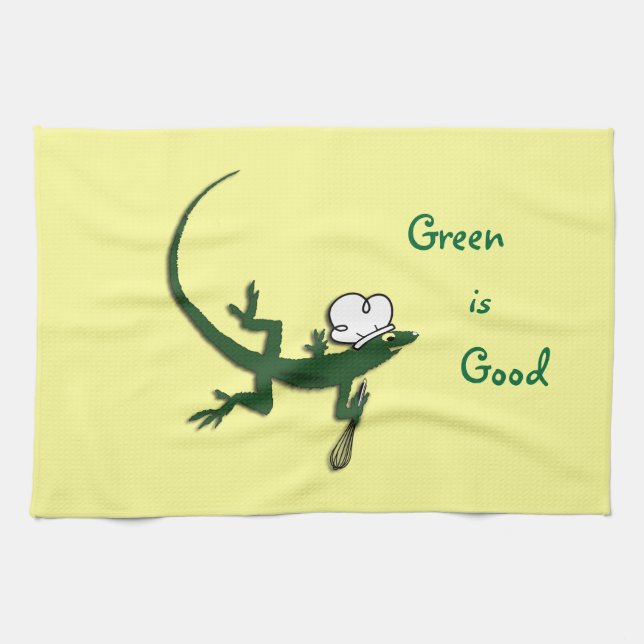 Green Lizard Chef Kitchen Towel (Horizontal)