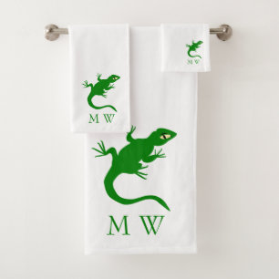 Green Lizard Design Monogrammed Bath Towel Set