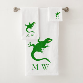 Green Lizard Design Monogrammed Bath Towel Set