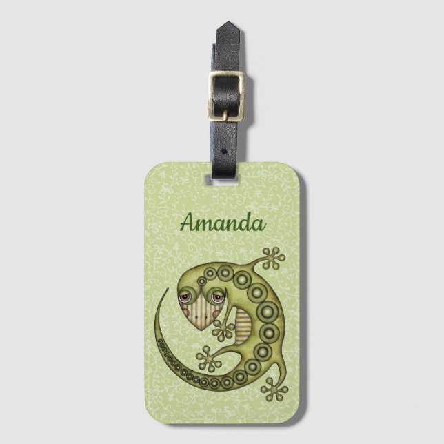 Green Lizard Luggage Tag (Front Vertical)
