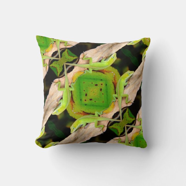 green lizard pattern abstract plain black cushion (Front)