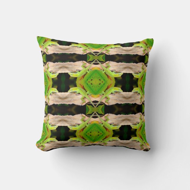 green lizard pattern abstract plain black cushion (Front)