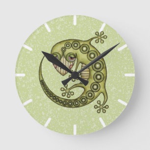 Green Lizard Round Clock