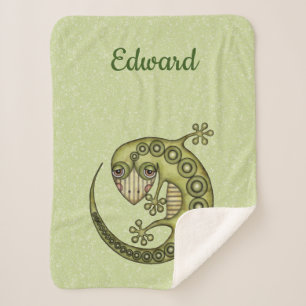 Green Lizard Sherpa Blanket