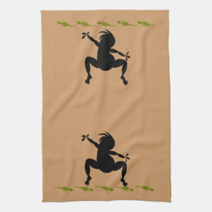 Green Lizards & Dancing Kokopelli Tea Towel