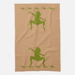 Green Lizards & Dancing Kokopelli Tea Towel