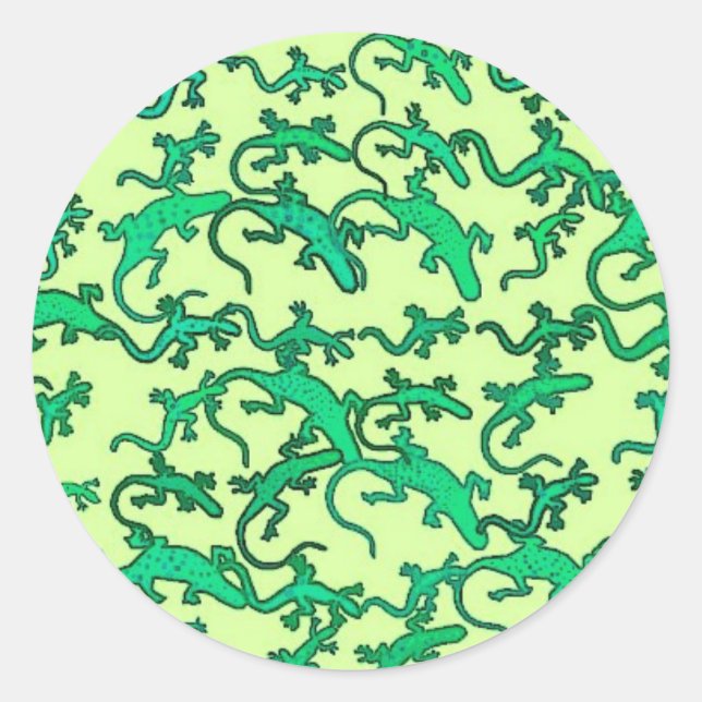 Green lizards on a lime green background classic round sticker (Front)