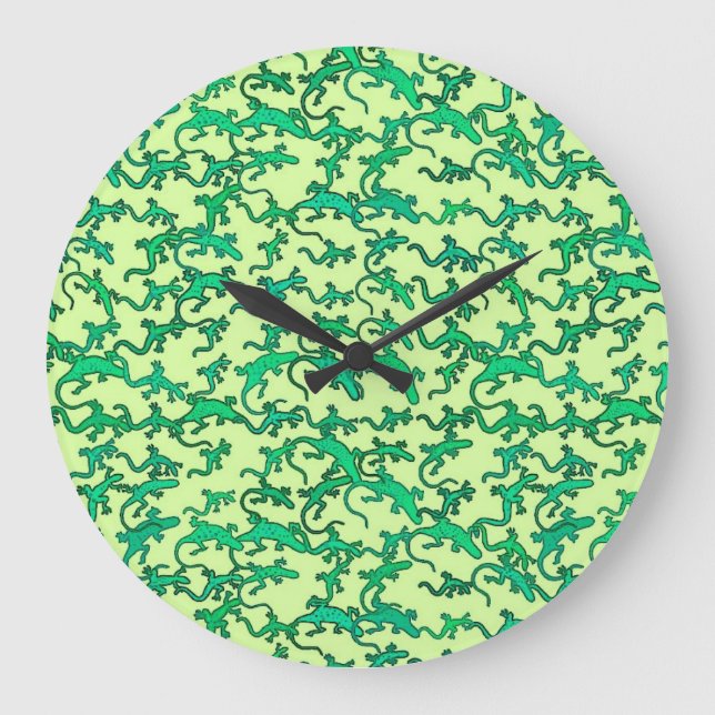 Green lizards on a lime green background large clock (Front)