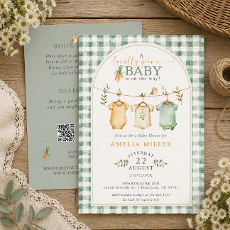 Green Locally Grown Baby Clothesline Baby Shower Invitation