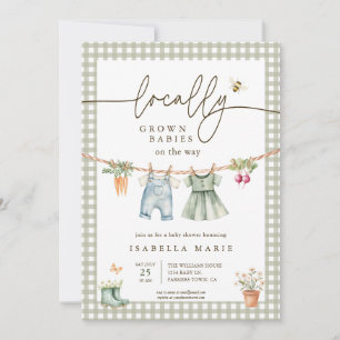 Green Locally Grown Twins Baby Shower Invitation