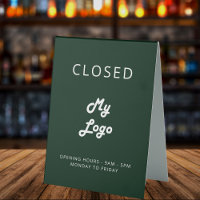 Green logo business open closed
