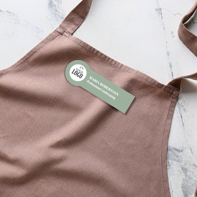 Green Logo Employee Job Title  Name Tag (Business name tag with logo and botanical green background. )