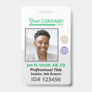 Green Logo Employee Photo ID Entry Card, QR Code Badge