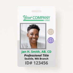 Green Logo Employee Photo ID Entry Card, QR Code ID Badge