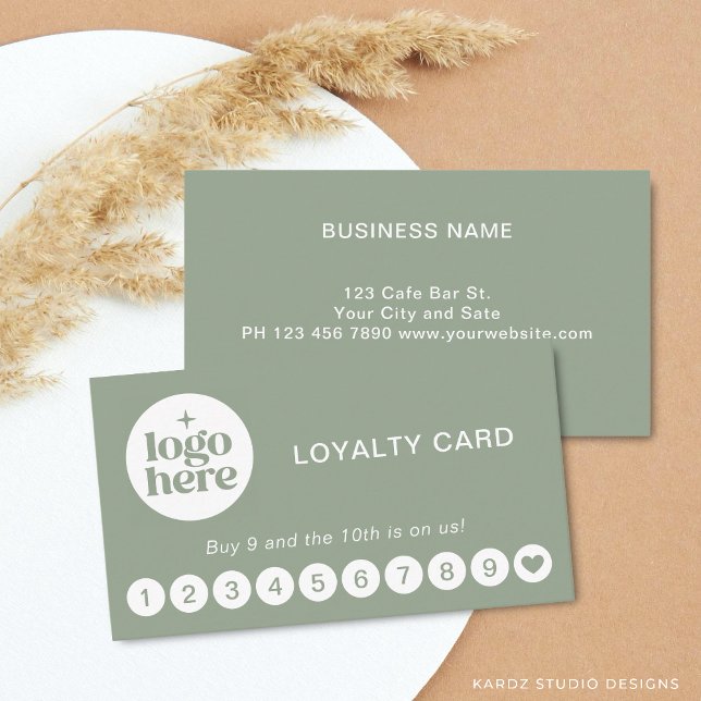 Green Logo Modern Professional Loyalty Card (Front and back of a 3.5 x 2 in. is shown, personalize and choose size, corner and paper style.)