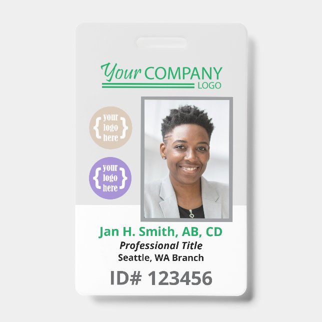 Green Logo Photo ID Employee Entry Key Card Badge (Front)