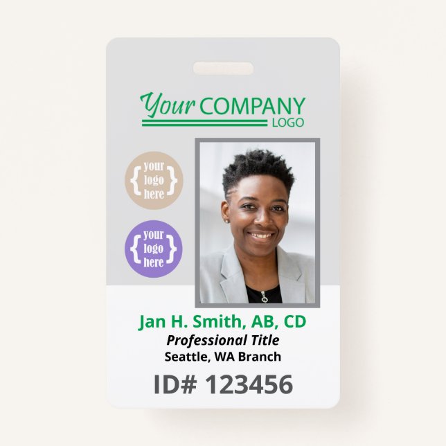 Green Logo Photo ID Employee Entry Key Card ID Badge (Front)