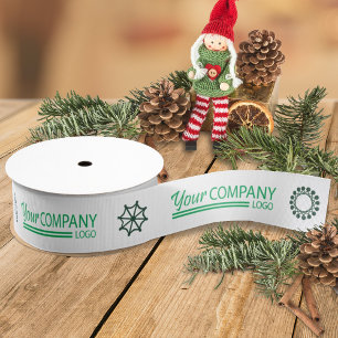 Green Logo & Snowflakes Business Logo Christmas Grosgrain Ribbon