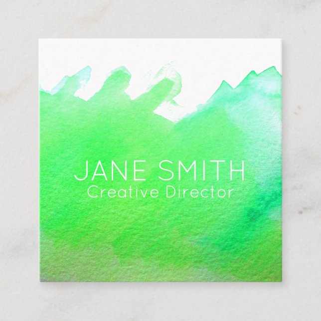 Green logo watercolor modern creative industry square business card (Front)