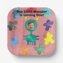 Green Long Neck Monster Kids Birthday Party Plate