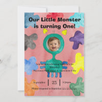 Green Long Neck Monster Photo Birthday Invitation