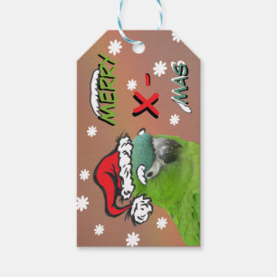 Green Lorikeet Santa Christmas Gift Tag