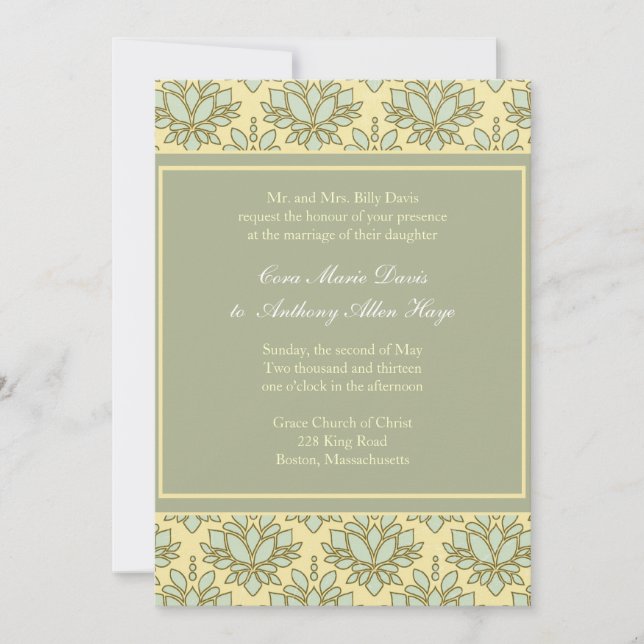 Green Lotus Customise Wedding Invitation (Front)