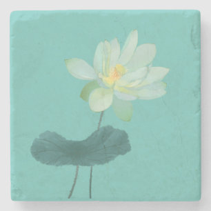 Green Lotus Flower Asian Inspired Stone Coaster